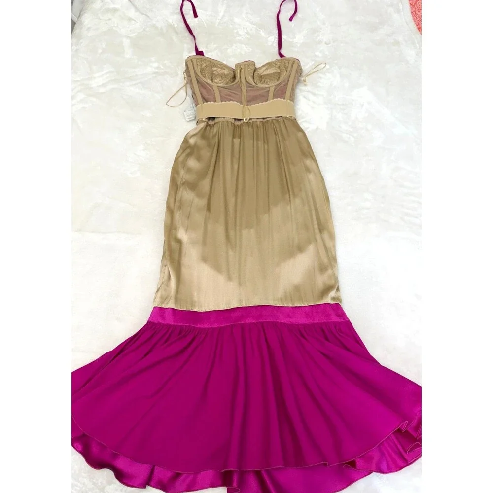 Dolce & Gabbana Fuchsia Silk Ruched Corset Mermaid Gown IT 40 US 4